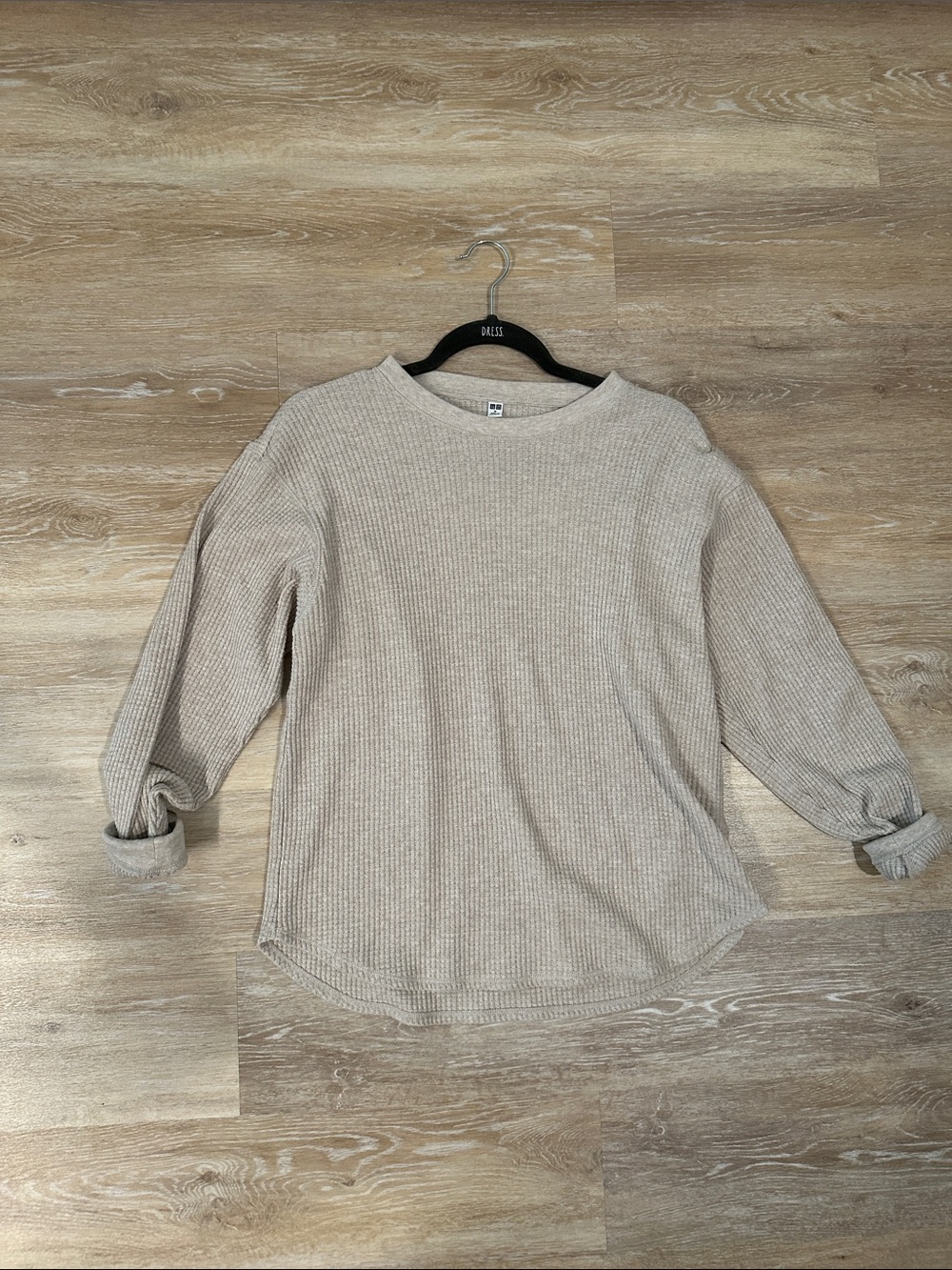 Uniqlo Beige Waffle Knit Long Sleeve Top